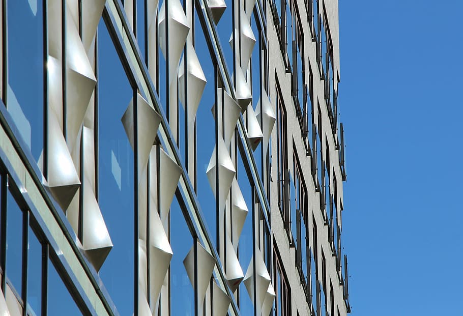low-angle photography of curtain wall building under blue sky at daytime, untitled HD wallpaper