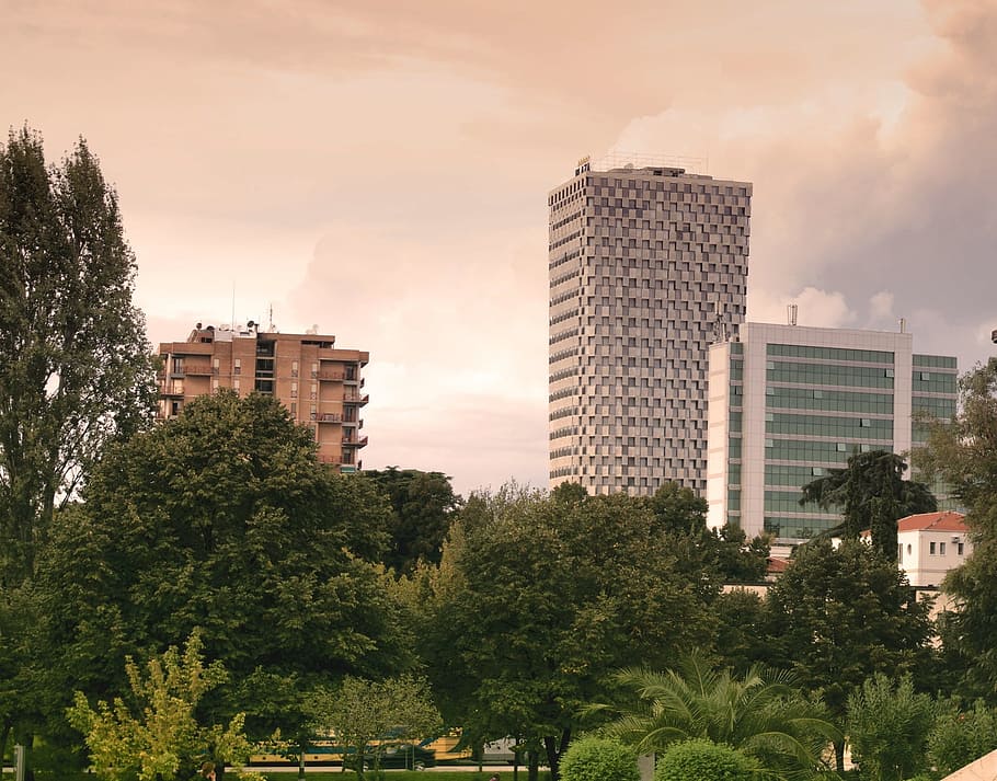 buildings, city, architecture, structure, sky, clouds, sunset HD wallpaper