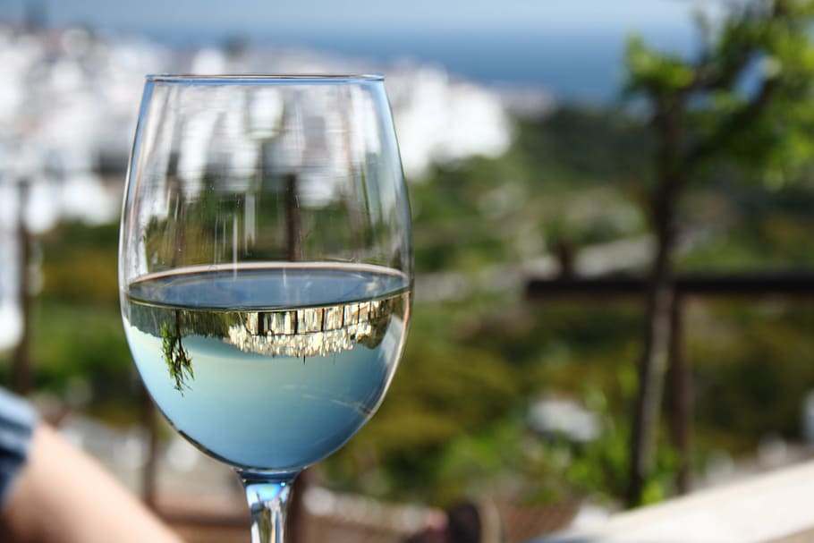 mediterranean, wine, mirroring, sol, landscape, wine glasses HD wallpaper