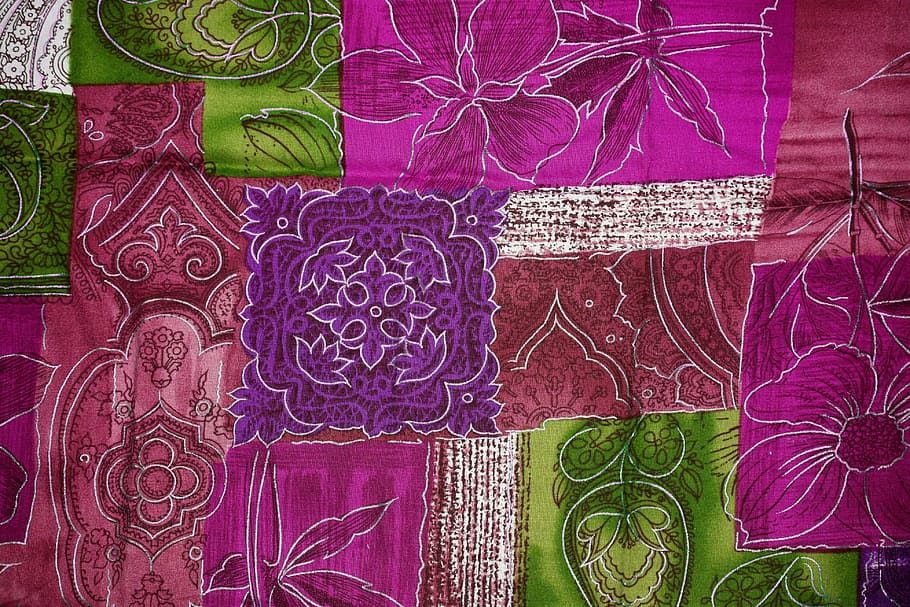 closeup photo of purple, brown, and green floral cloth, background HD wallpaper