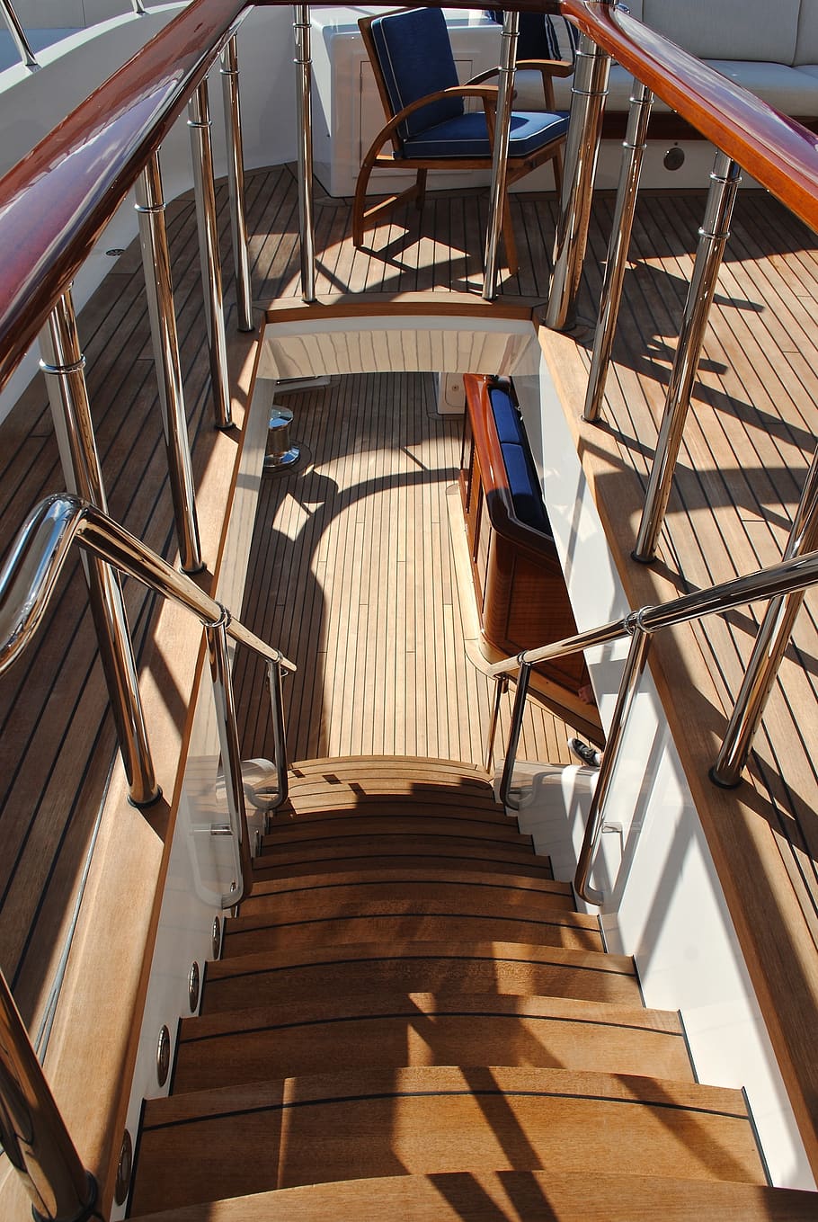 yacht, yacht deck, yacht furnishings, stairwell, exterior deck