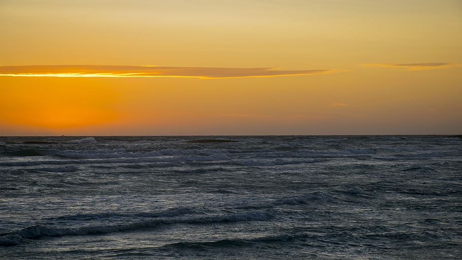 italy, sunset, beach, lights, holiday, waterfront, sea, sky HD wallpaper