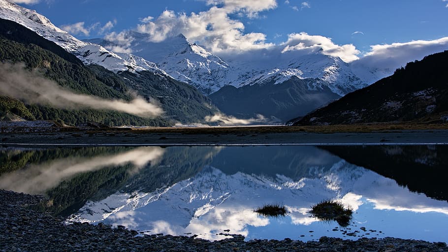 snow, winter, cold, clouds, sky, nature, landscape, mountain HD wallpaper
