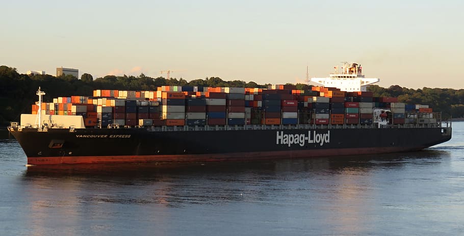 container, ship, container ship, port, hamburg, freighter, shipping HD wallpaper