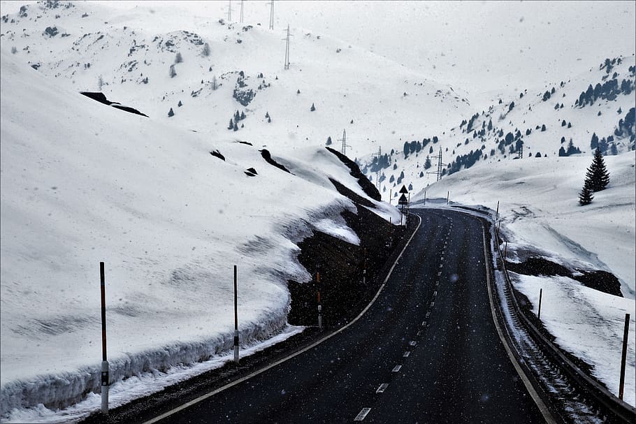 asphalt, the alps, frequency response, snow, winter, way, transport, HD wallpaper