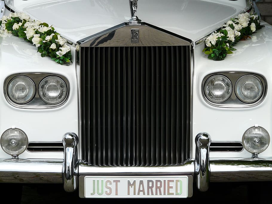 classic white wedding car, marry, bridal car, marriage, auto