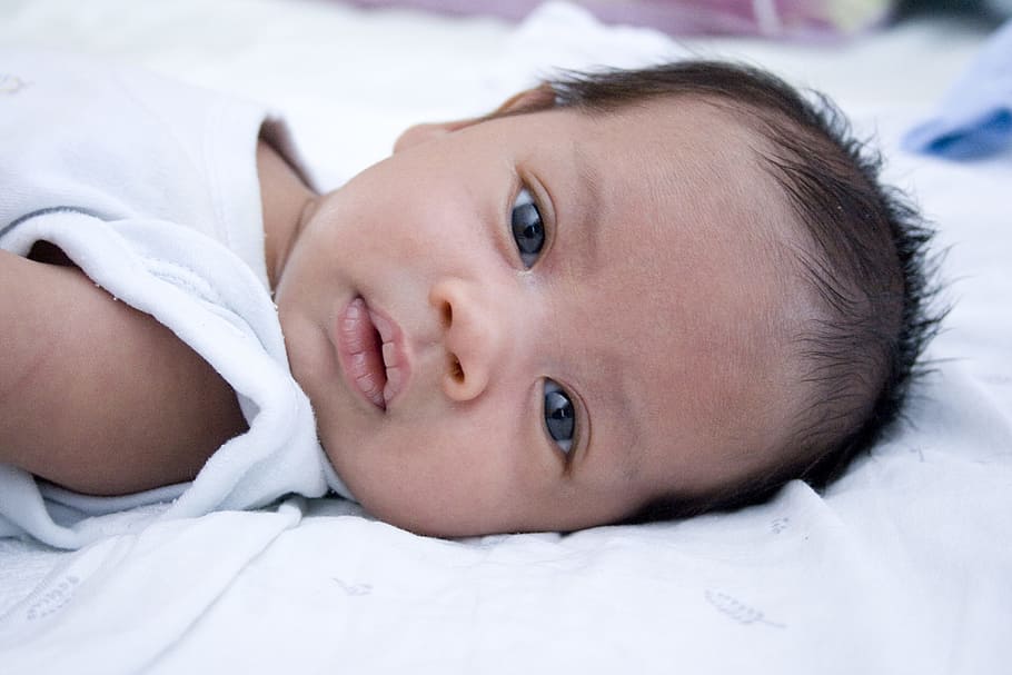 baby wearing white shirt, face, cute, boy, little, infant, newborn HD wallpaper