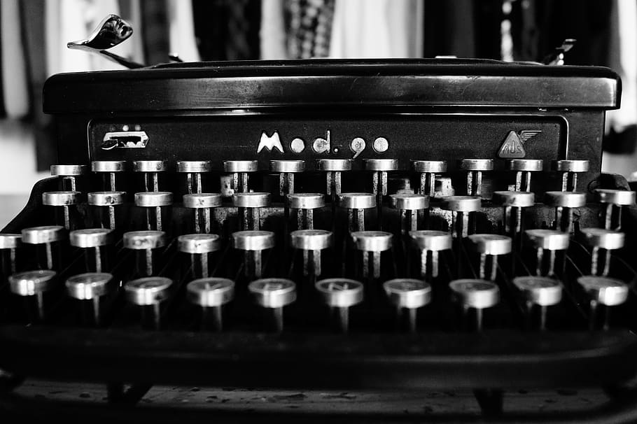 grayscale photography of typewriter, typing, black and white HD wallpaper