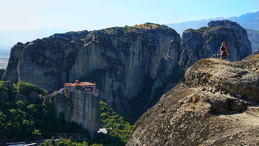 meteora, greece, monastery, rocks, spectacular, greek, rock - object HD wallpaper