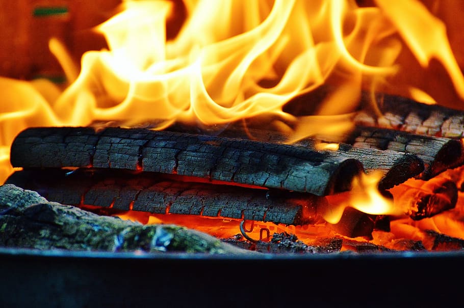 fire, wood, embers, flame, hot, burn, yellow, brand, burning HD wallpaper
