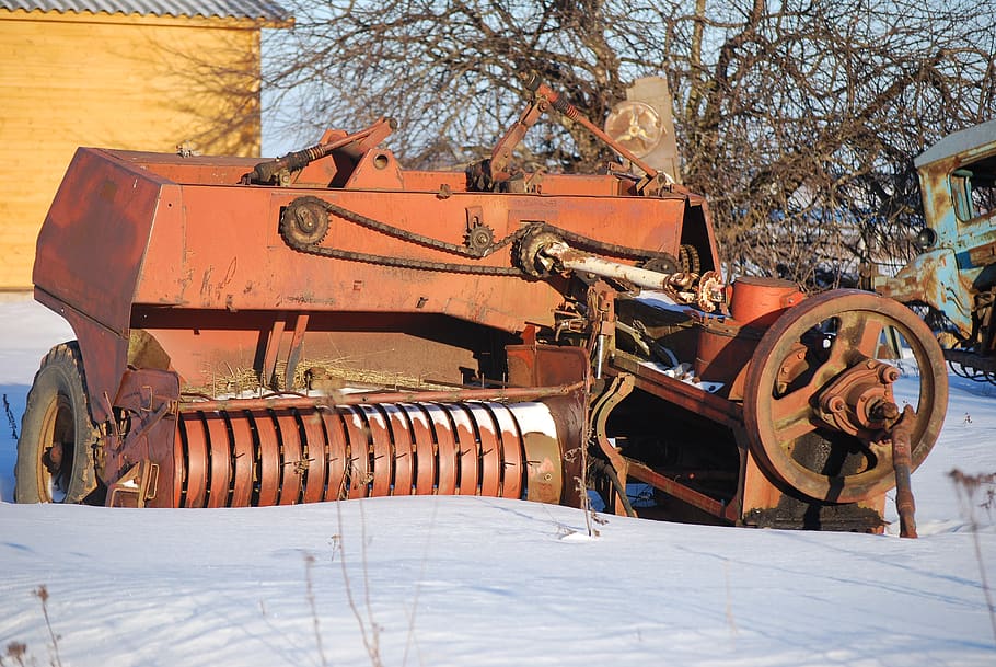 combine, mechanism, technical, vehicle, nature, tree, winter HD wallpaper