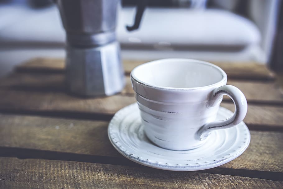white ceramic teacup on saucer, big, coffee, ceramics, tableware, HD wallpaper