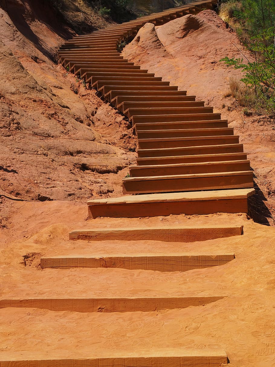 grey concrete staircase between mountain during daytime, stairs, HD wallpaper