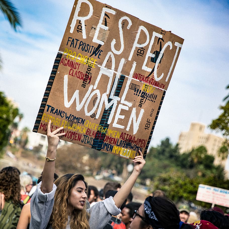 HD wallpaper: woman holding respect all women poster, woman ...