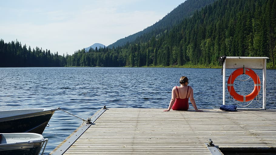Canada, Swimmer, Laje, Pier, Woman, more, sitting, go back HD wallpaper
