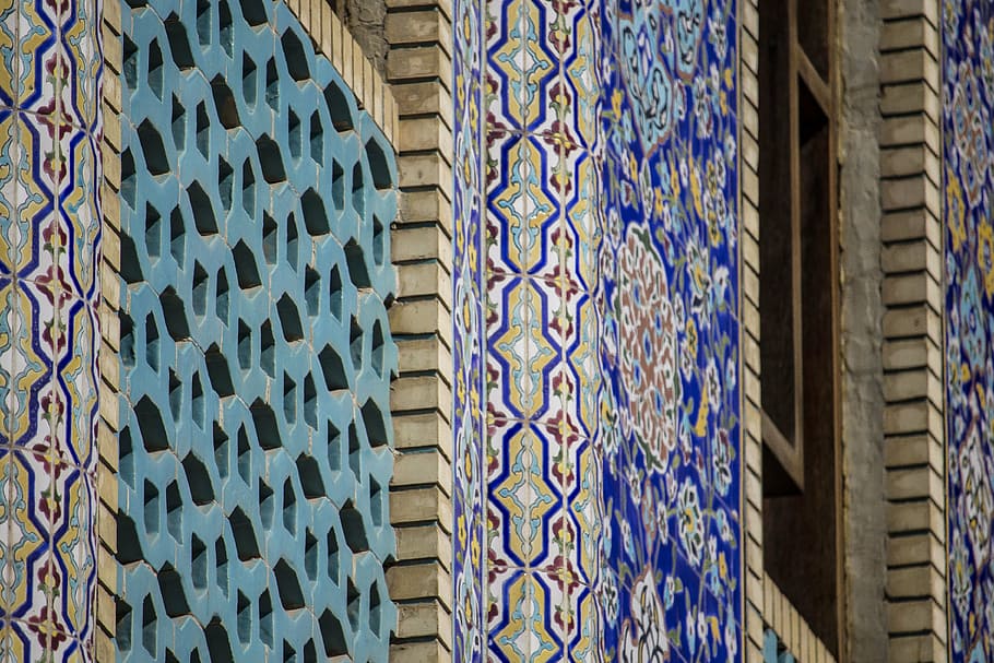 multicolored concrete wall, mosque, sunnis, arabs, emirates, blue, HD wallpaper