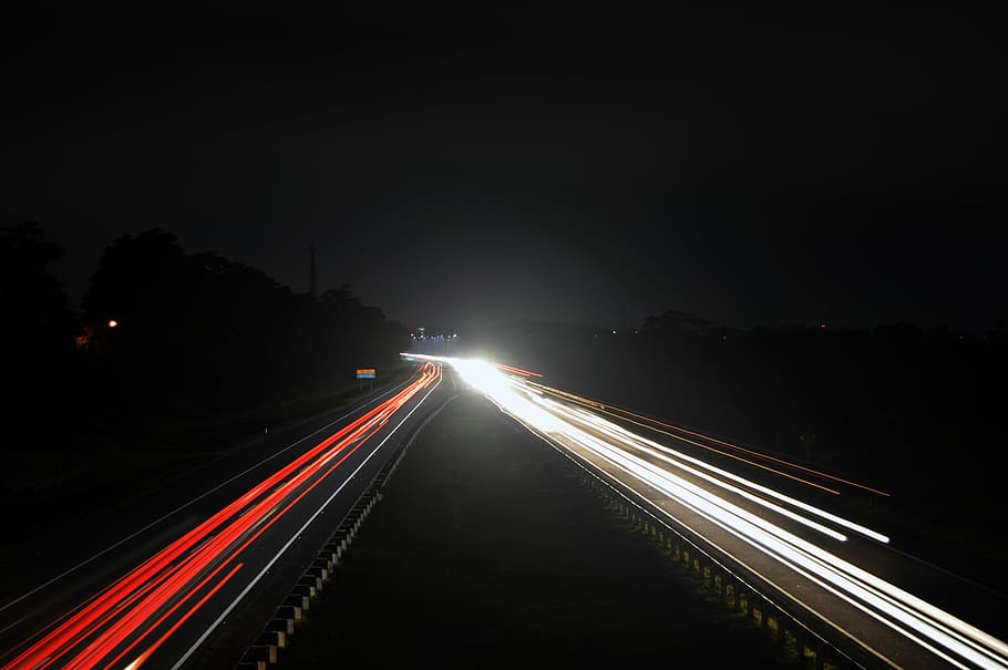 blur, dark, evening, expressway, fast, highway, light glare HD wallpaper