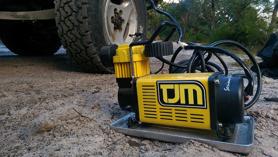compressor, pump, equipment, mode of transportation, yellow HD wallpaper