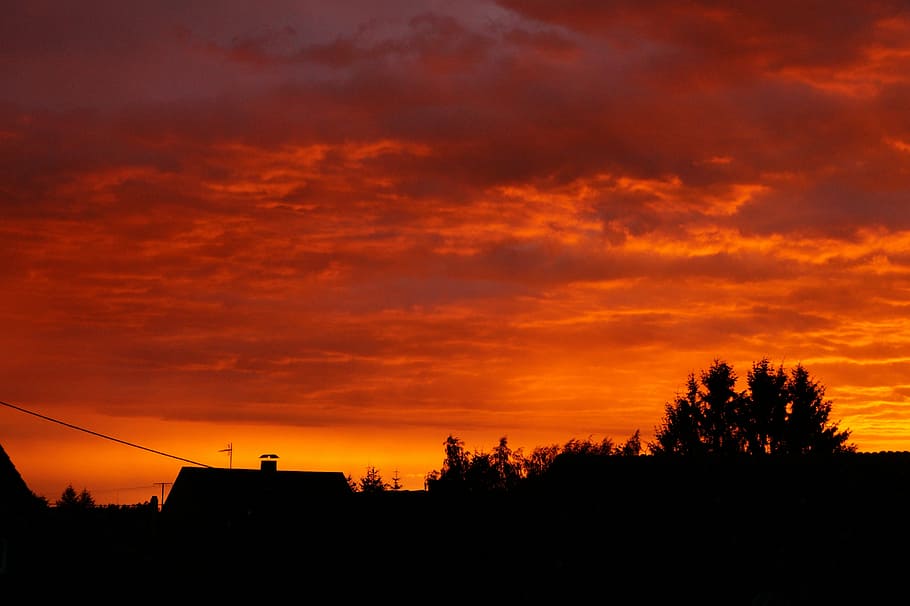 sunset, afterglow, red, orane, sky, nature, storm, clouds, mood HD wallpaper