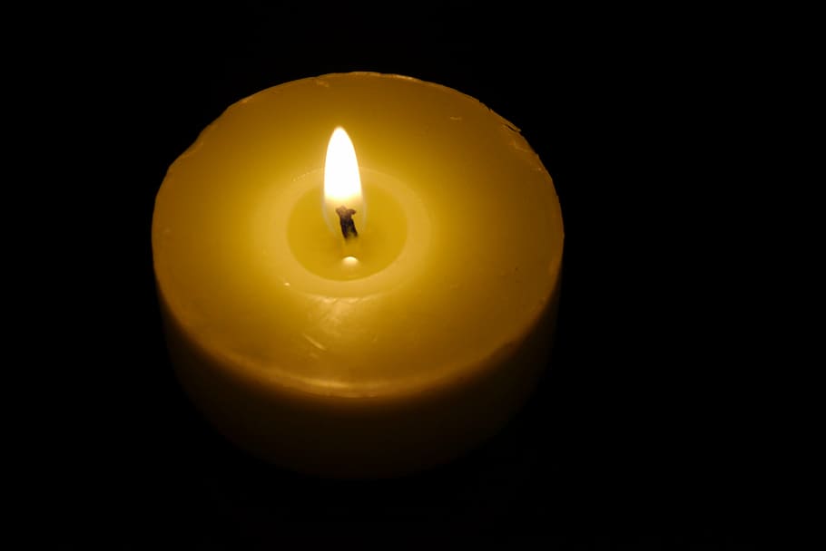 tealight, fire, flame, black background, yellow, burning, candle HD wallpaper