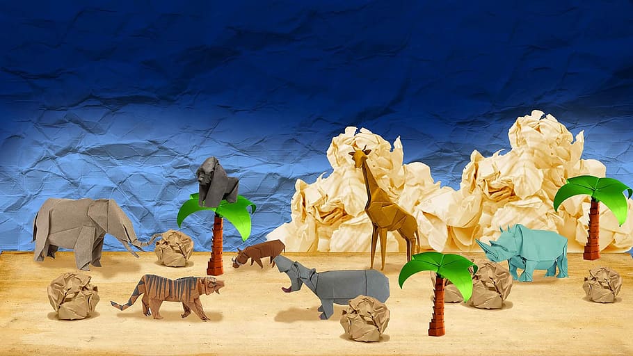 assorted animals illustration, Origami, Cardinal, art, desert HD wallpaper