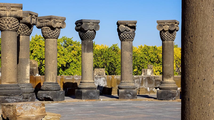 photography of concrete pillars, column, ornament, ruin, historic, HD wallpaper