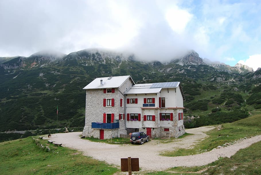 refuge, mountain, mountains, prealpi, veneto, italy, architecture HD wallpaper