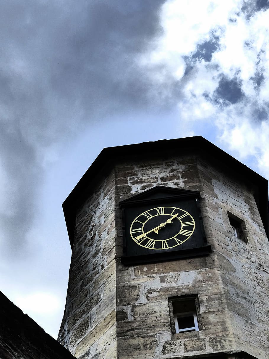 clock tower, time, building, sky, low angle view, cloud - sky HD wallpaper