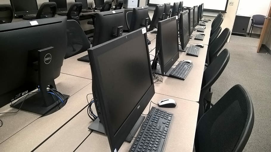 computer station, Computer, Lab, Education, Technology, desktop, HD wallpaper