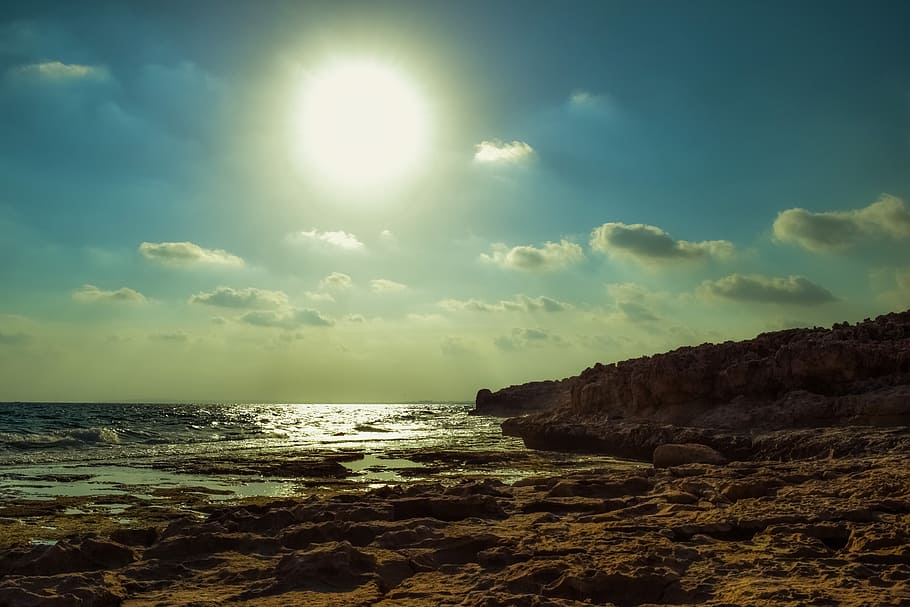 sea, sky, clouds, sun, nature, landscape, sunlight, afternoon HD wallpaper