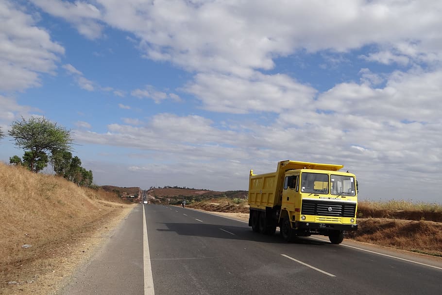 highway, road, hills, clouds, dumper, india, transportation HD wallpaper