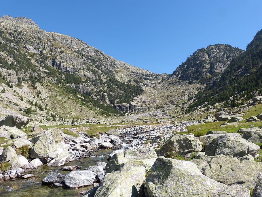 high mountain, landscape, streams, pyrenees, val d'aran, rock HD wallpaper