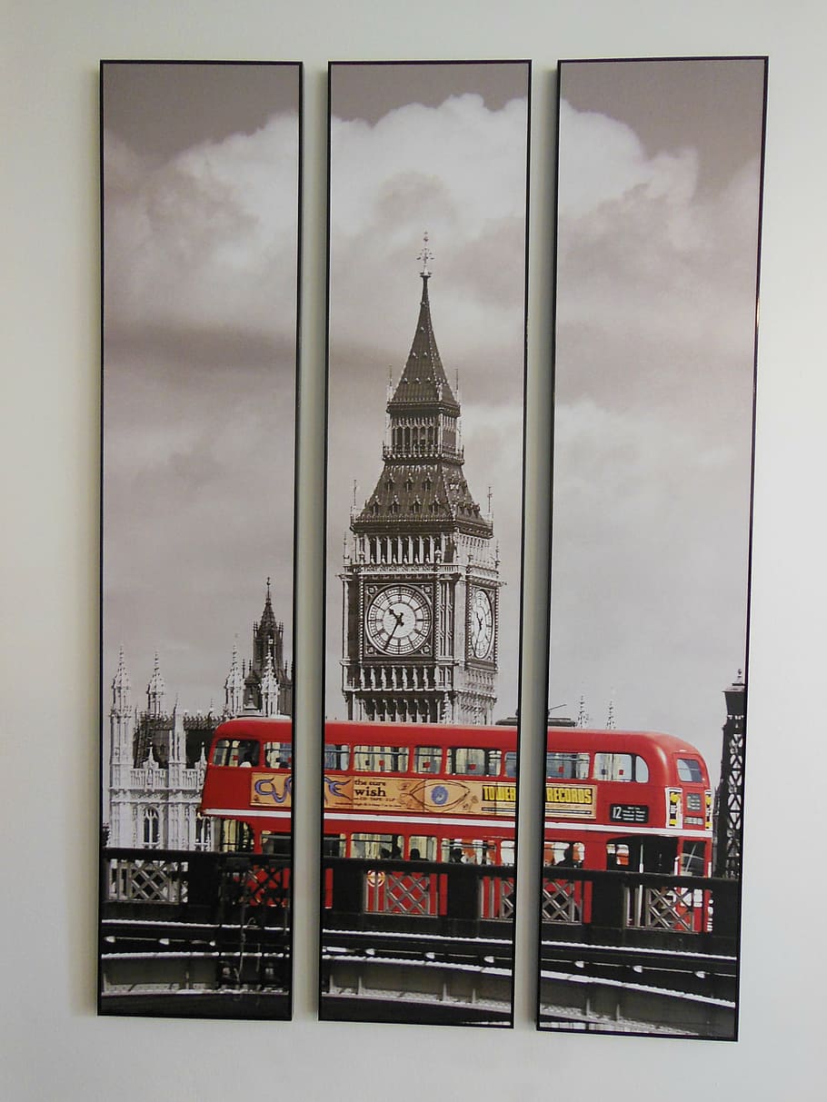 picture, trolley, clock, tower, england, red, tour, vacation HD wallpaper