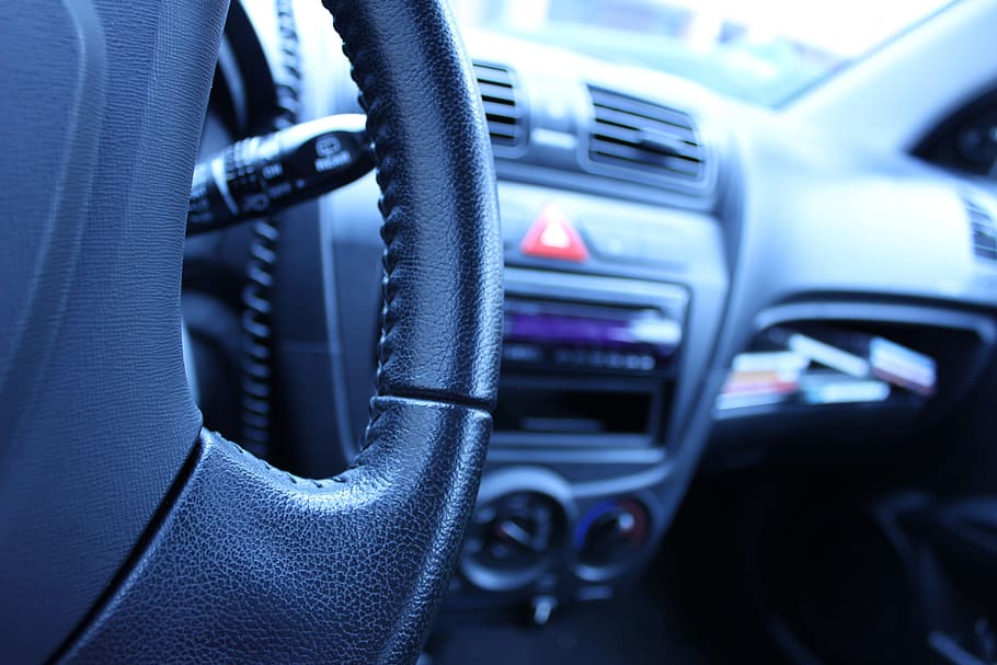 black car steering wheel, Auto, Interior, dashboard, blue, sport HD wallpaper
