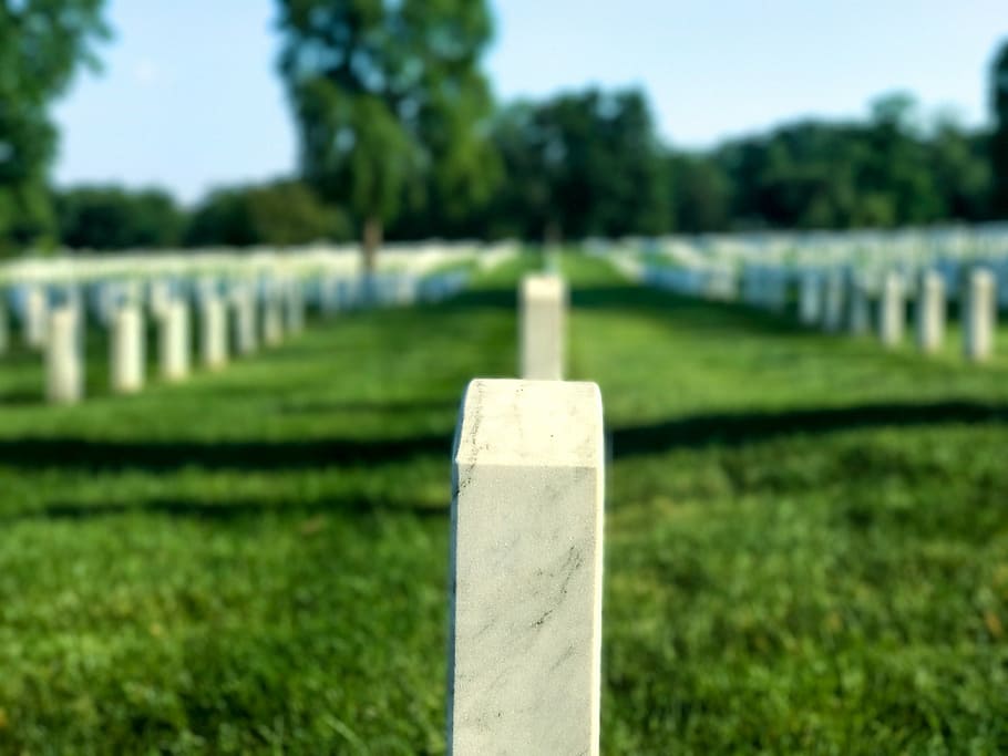 white tombstone in cemetery, selective focus brown pillar lot HD wallpaper