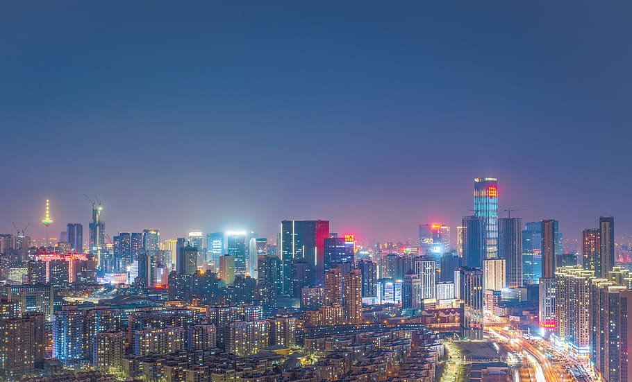 lighted high rise building, landscape photography of lighted buildings HD wallpaper