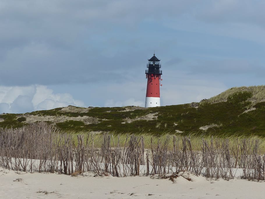lighthouse, sylt, beach, holiday, red, white, coast, north sea HD wallpaper
