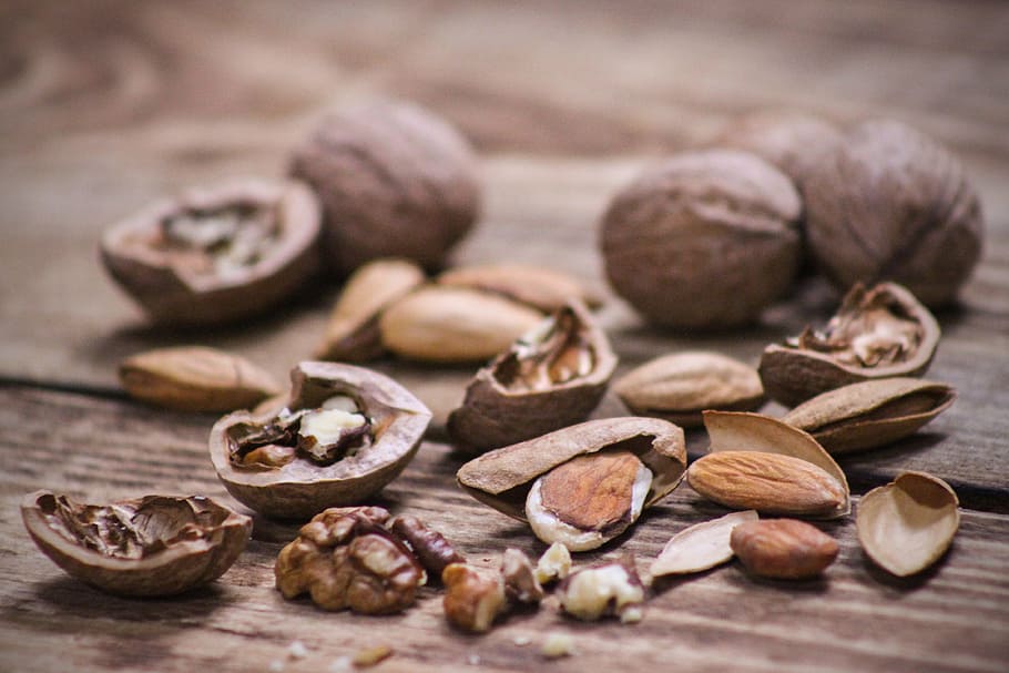 nuts, walnut, almond, walnuts, still life, food and drink, healthy eating HD wallpaper