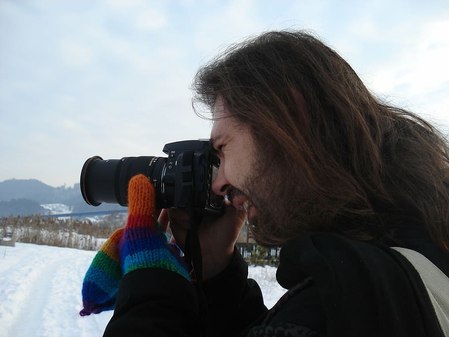 photographer, man, winter, action, working, photographing, camera HD wallpaper