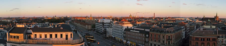 copenhagen, panoramic, skyline, sunset, architecture, building exterior HD wallpaper