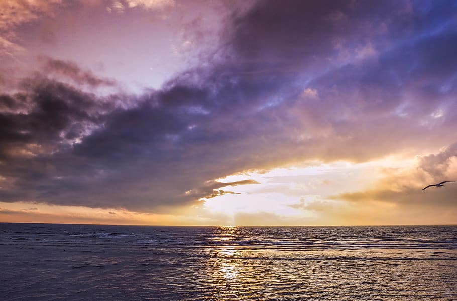 sunset, sea, ocean, vacations, sky, clouds, baltic sea, purple HD wallpaper