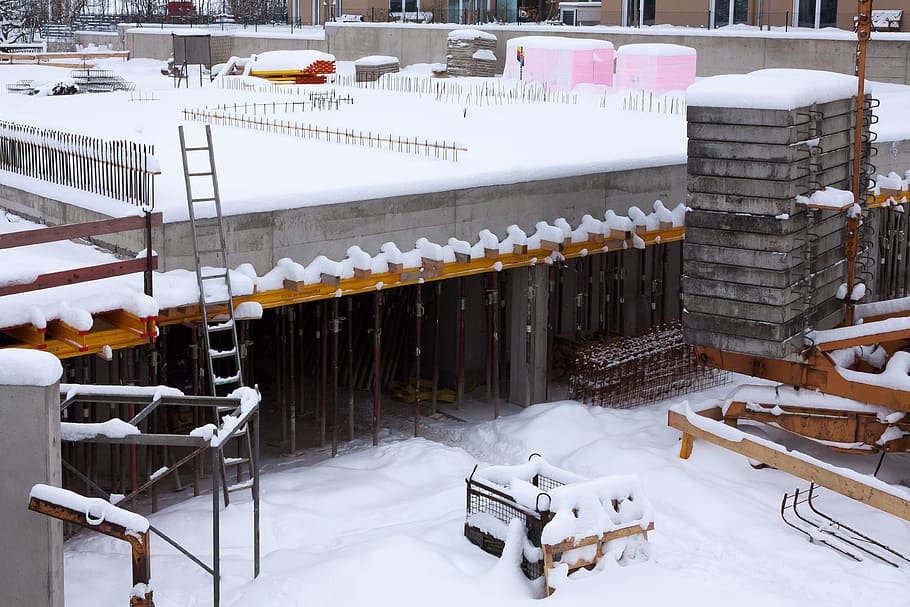 Winter, Reinforcement, site, winterpause, concrete, construction site HD wallpaper