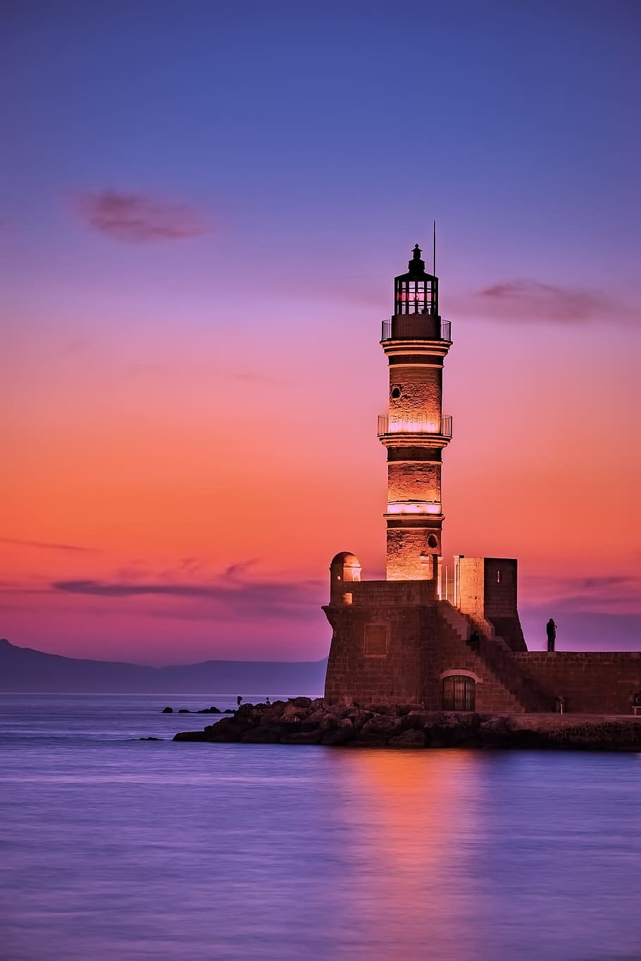 person standing near lighthouse, greece, jetty, quay, sea, ocean HD wallpaper