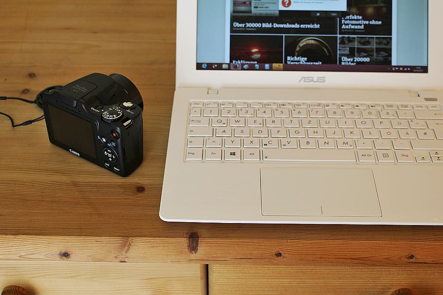 camera, notebook, keys, work, technology, computer, communication HD wallpaper