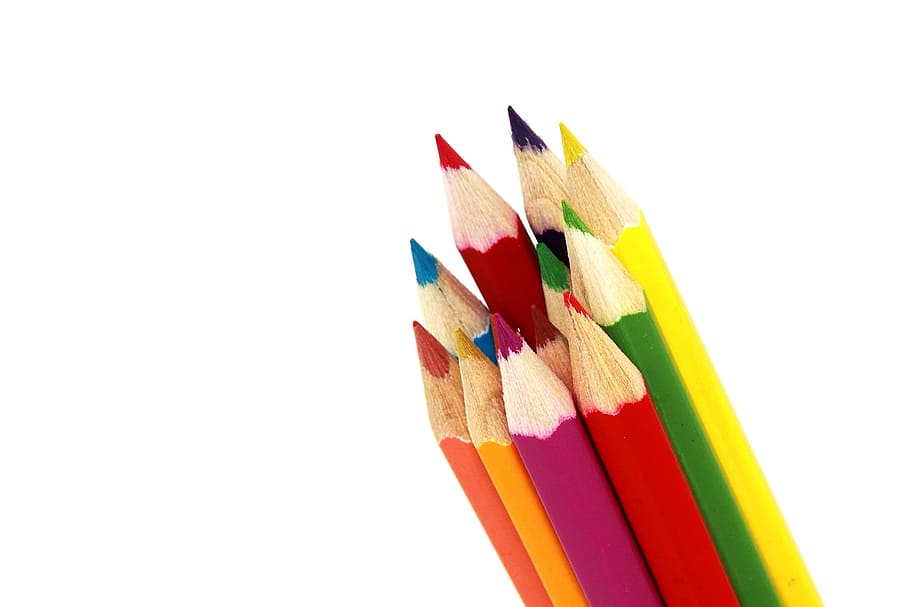 closeup photo of color pencils, artistic, bright, colored, colorful HD wallpaper