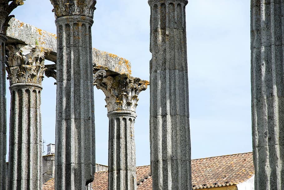 Évora, Portugal, Columns, Ancient Rome, évora, temple, old building, HD wallpaper