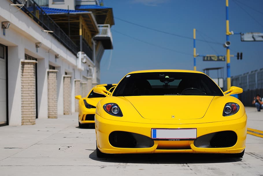 yellow Ferrari sports car on road during daytime, Italia, vehicle