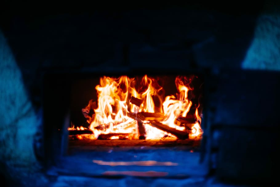 black and orange LED light, burning firewoods, fireplace, logs HD wallpaper
