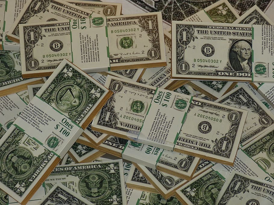 1 U.S. dollar bundle lot, money, dollar bill, bills, paper money