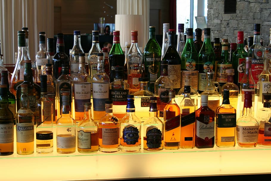 Bar, Beverages, Bottles, Spirits, alcohol, brandy, large group of objects HD wallpaper